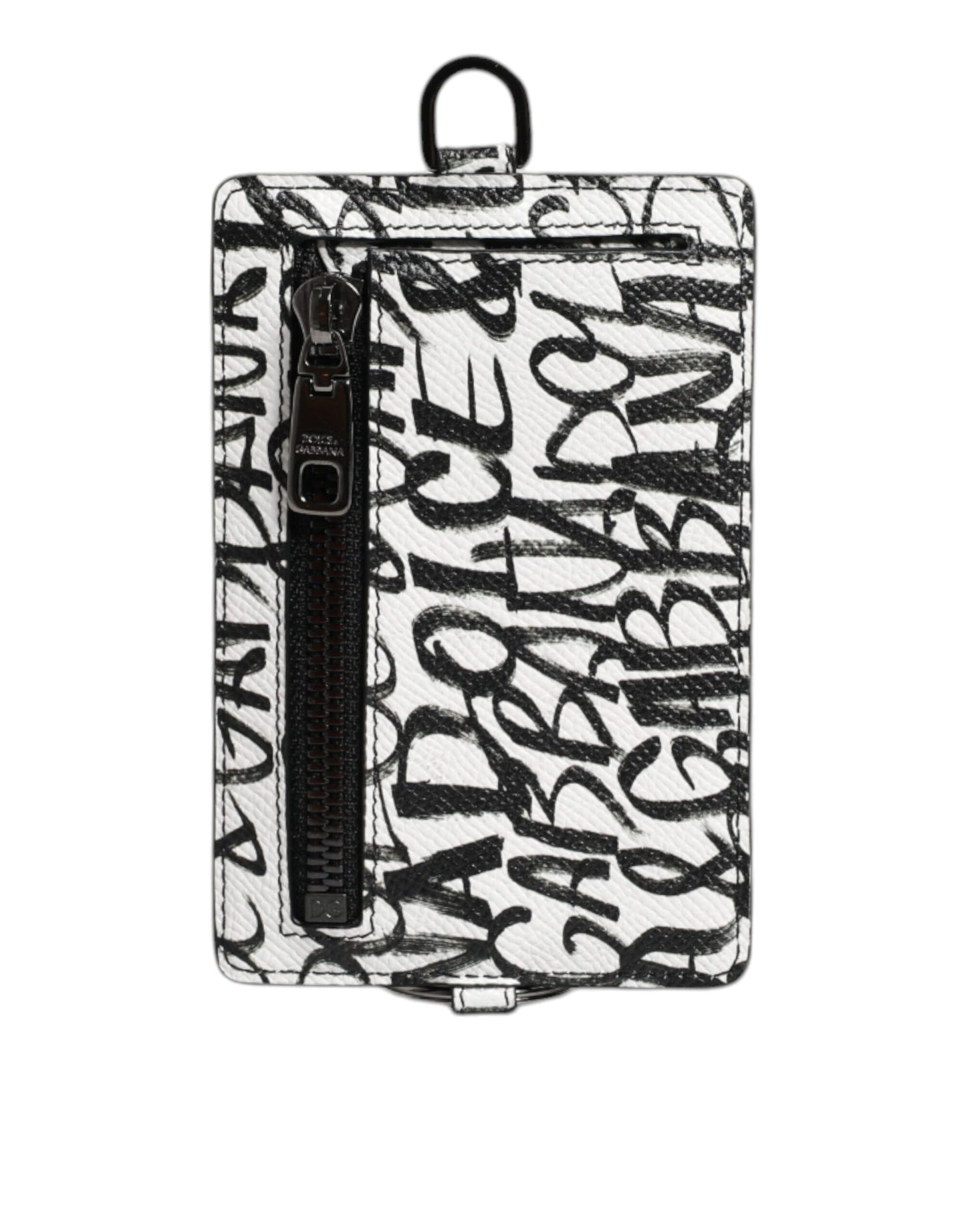 Dolce &amp; Gabbana White Leather Lanyard Logo Print Card Holder Wallet