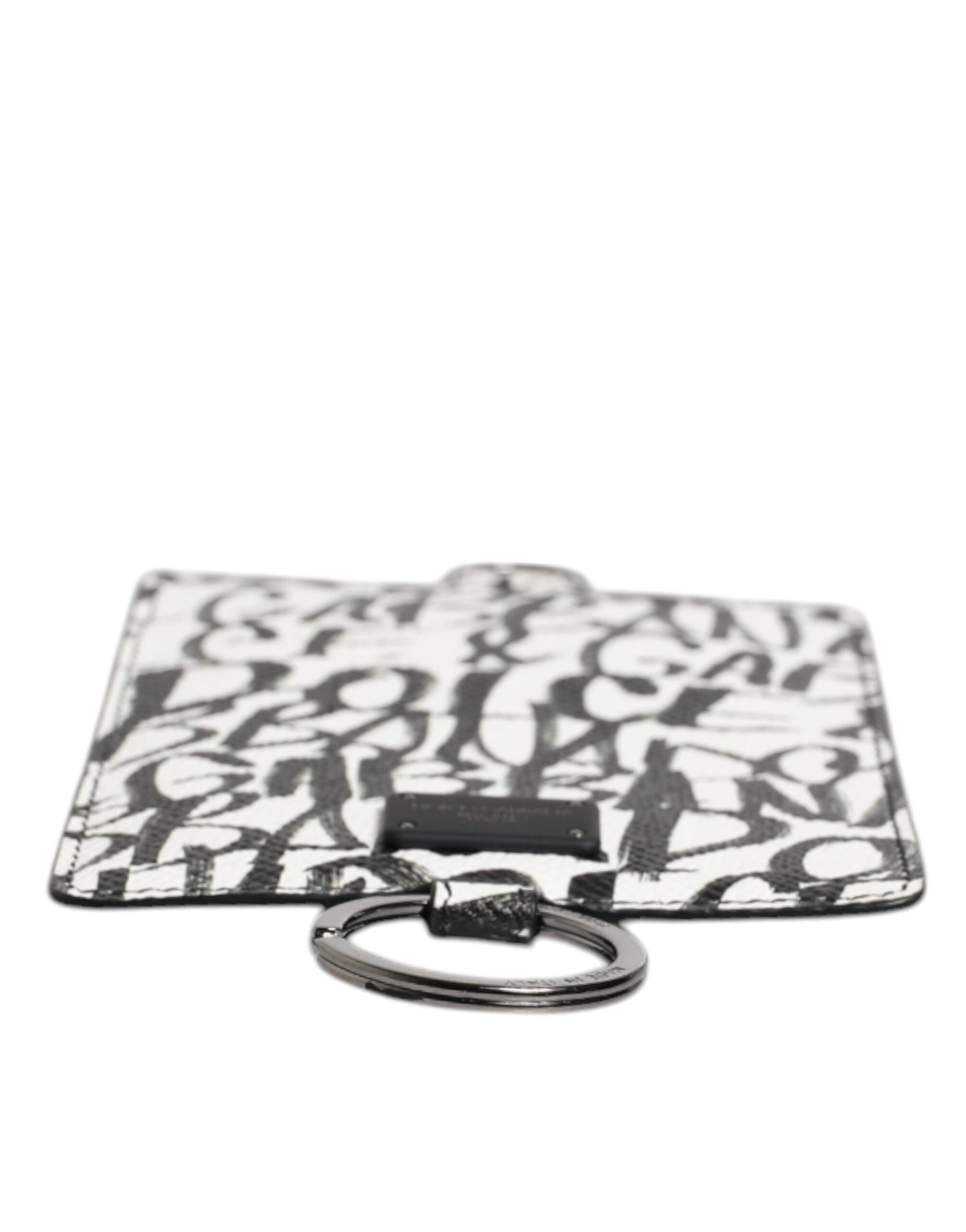 Dolce &amp; Gabbana White Leather Lanyard Logo Print Card Holder Wallet