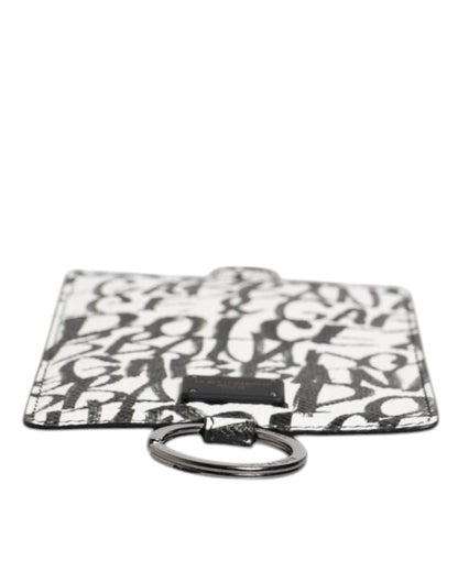 Dolce &amp; Gabbana White Leather Lanyard Logo Print Card Holder Wallet