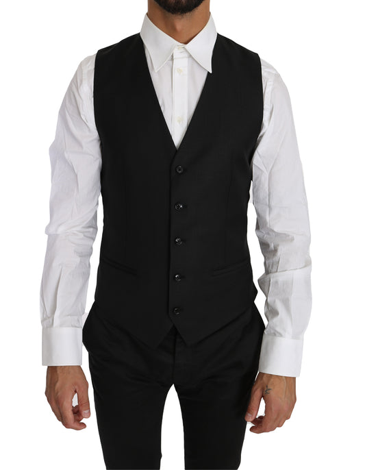 Dolce &amp; Gabbana Schwarze Weste aus massiver Wolle und Seide