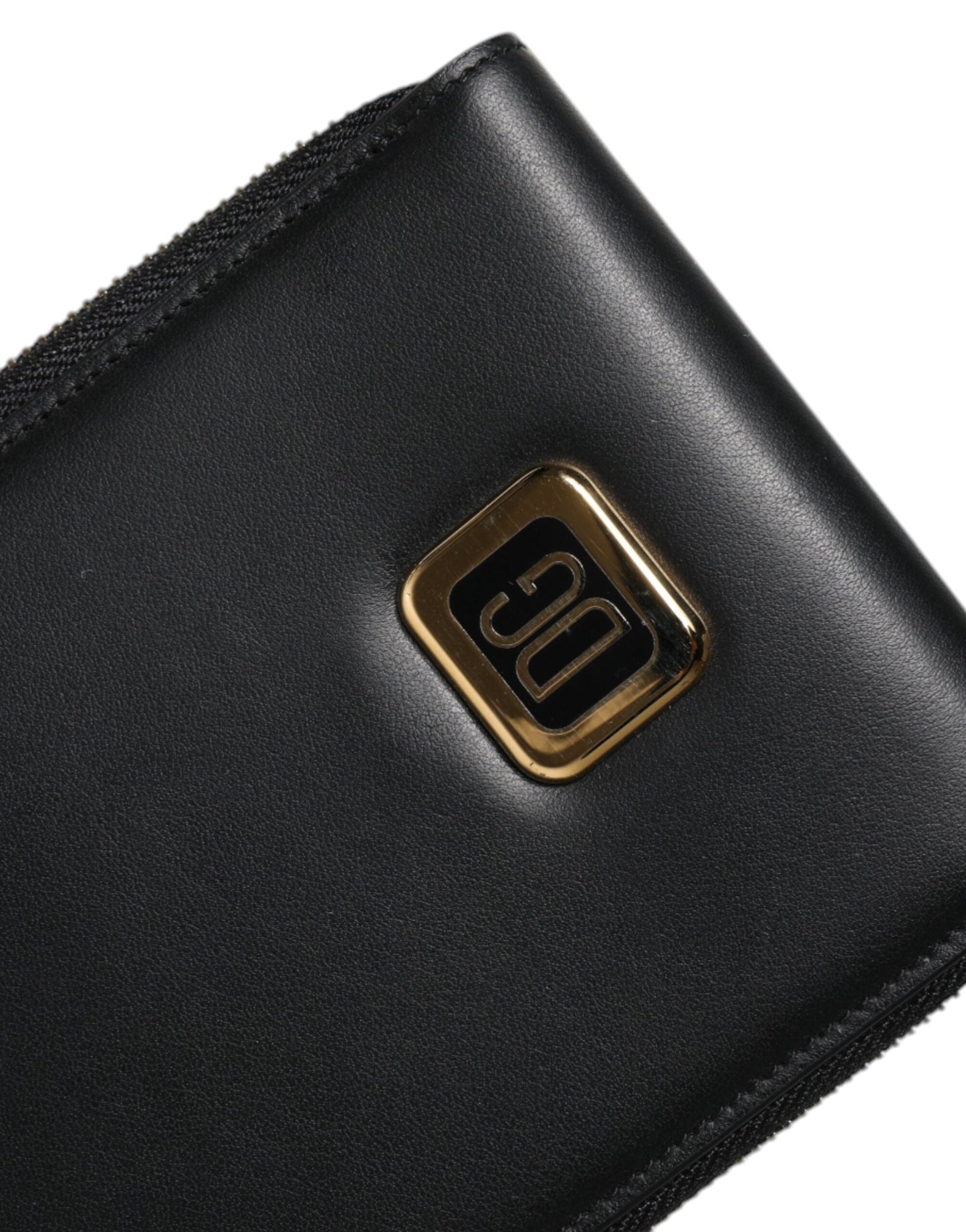 Dolce &amp; Gabbana Black Leather Logo Plaque Neck Strap Card Coin Wallet