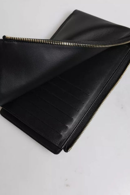 Dolce &amp; Gabbana Black Leather Logo Plaque Neck Strap Card Coin Wallet