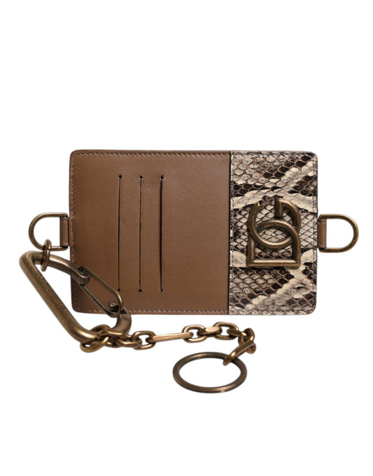 Dolce &amp; Gabbana Brown Exotic Leather Card Holder DG Logo Plaque Wallet