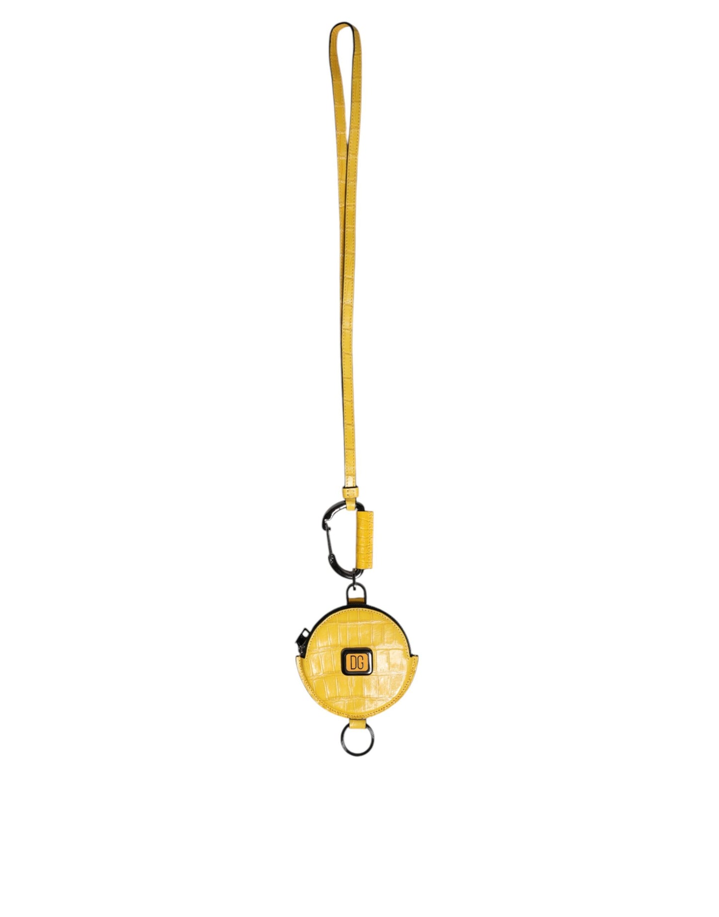 Dolce &amp; Gabbana Yellow Round Leather DG Logo Coin Purse Lanyard Wallet