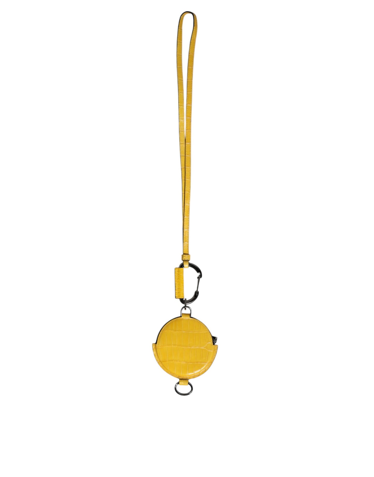 Dolce &amp; Gabbana Yellow Round Leather DG Logo Coin Purse Lanyard Wallet