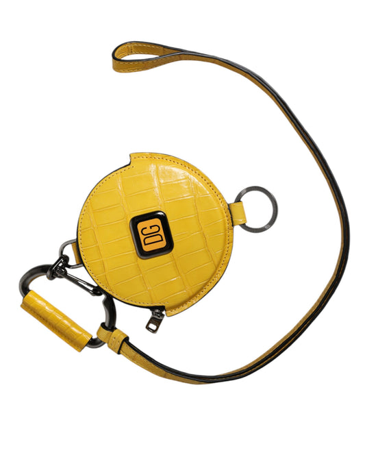 Dolce &amp; Gabbana Yellow Round Leather DG Logo Coin Purse Lanyard Wallet