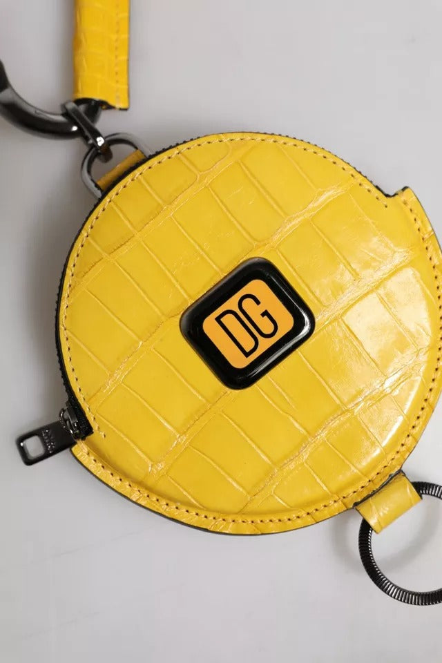 Dolce &amp; Gabbana Yellow Round Leather DG Logo Coin Purse Lanyard Wallet
