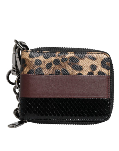 Dolce &amp; Gabbana Mehrfarbige DG-Kartenetui-Geldbörse aus Leopardenleder
