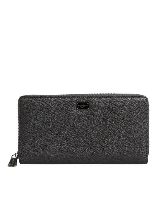 Dolce &amp; Gabbana Dark Gray Leather DG Logo Zip Around Continental Wallet