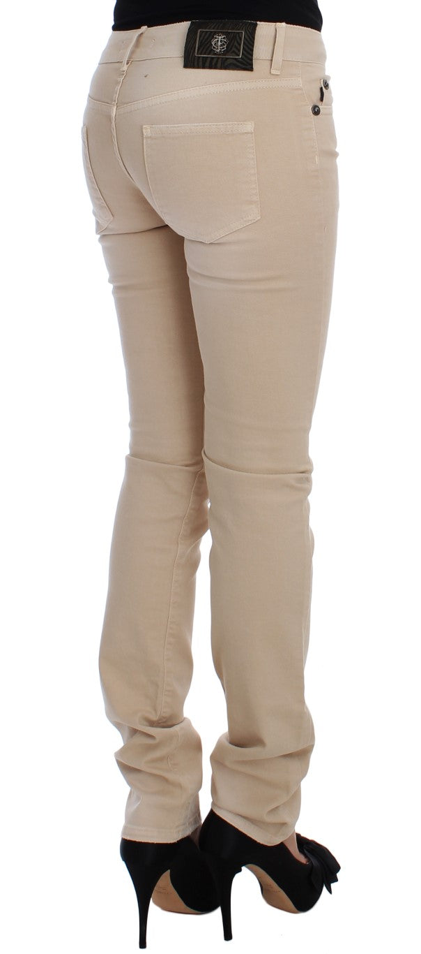 Cavalli Slim Fit Jeans aus Baumwollstretch in Beige-Waschung