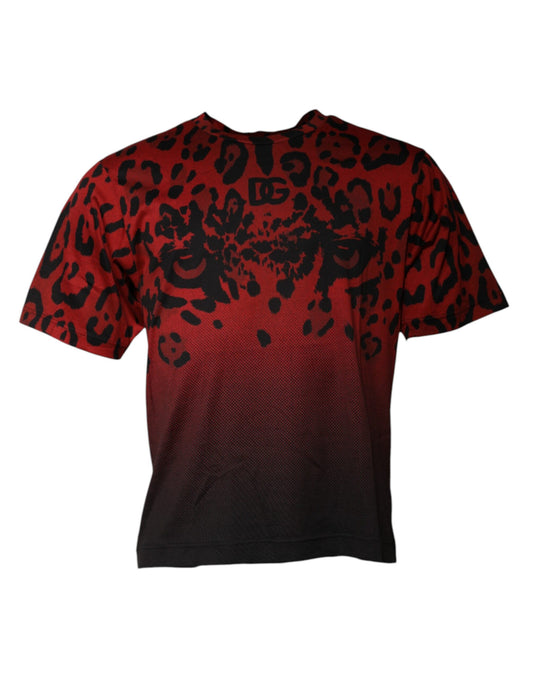 Dolce &amp; Gabbana – Rotes T-Shirt aus Baumwolle mit Leopardenmuster und kurzen Ärmeln