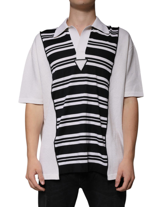 Dolce &amp; Gabbana Black White Stripes Collared Polo T-shirt