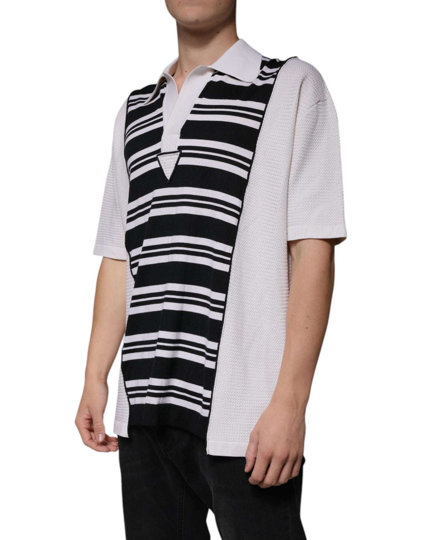 Dolce &amp; Gabbana Black White Stripes Collared Polo T-shirt