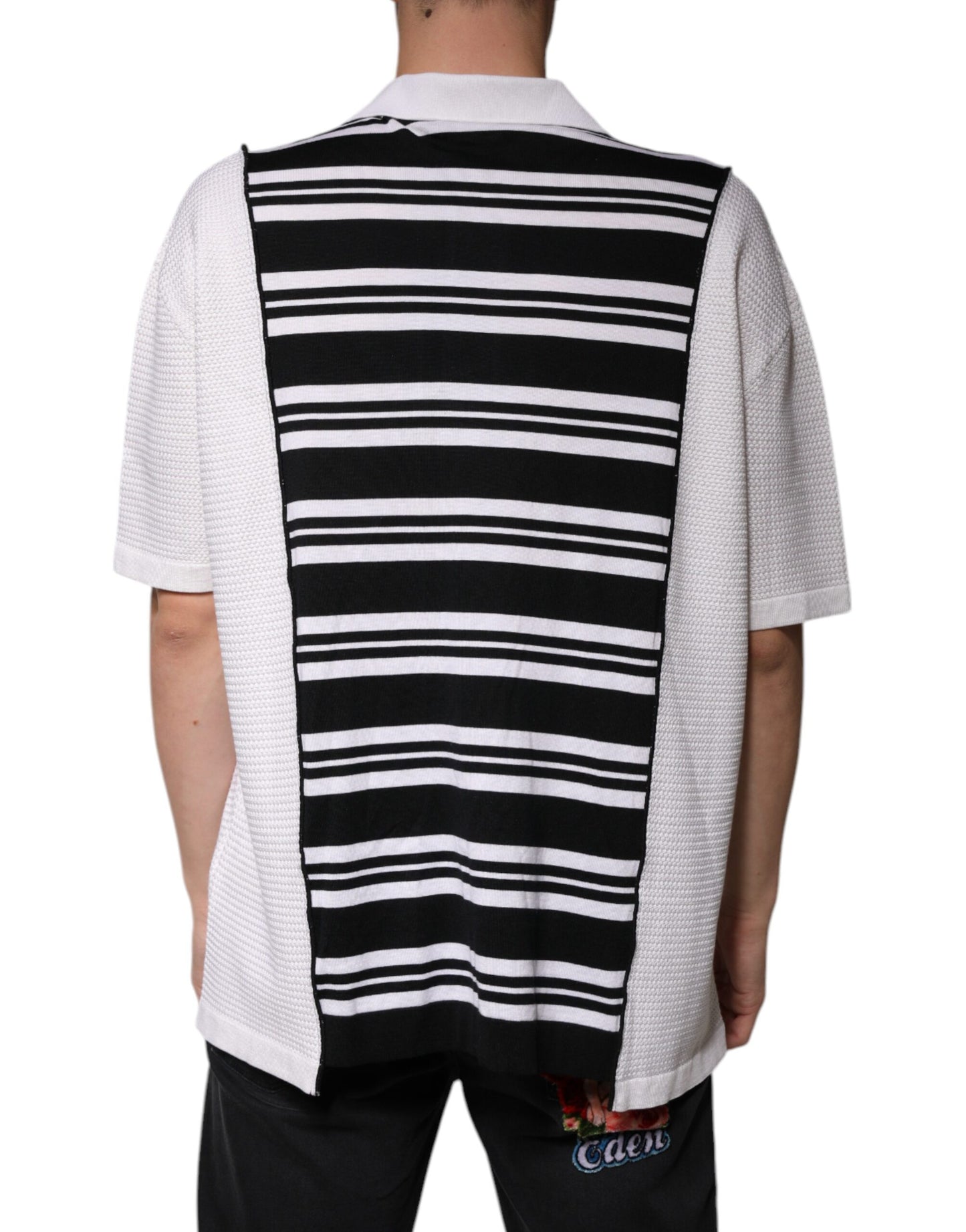 Dolce &amp; Gabbana Black White Stripes Collared Polo T-shirt