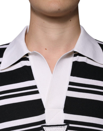 Dolce &amp; Gabbana Black White Stripes Collared Polo T-shirt