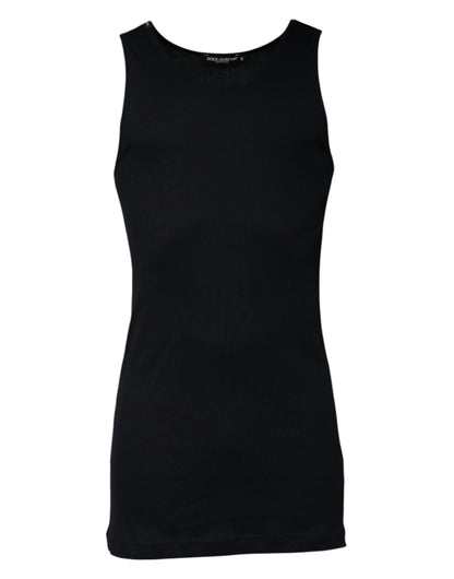 Dolce &amp; Gabbana – Schwarzes, ärmelloses Tank-T-Shirt aus Baumwolle mit Rundhalsausschnitt