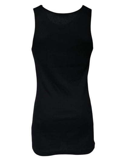 Dolce &amp; Gabbana – Schwarzes, ärmelloses Tank-T-Shirt aus Baumwolle mit Rundhalsausschnitt
