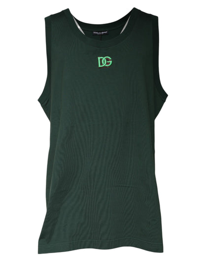 Dolce &amp; Gabbana Grünes DG-ärmelloses Tank-T-Shirt mit Rundhalsausschnitt