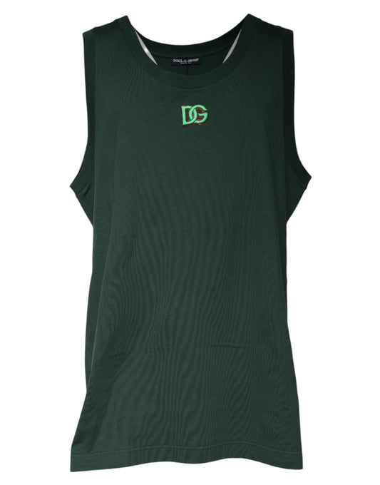 Dolce &amp; Gabbana Grünes DG-ärmelloses Tank-T-Shirt mit Rundhalsausschnitt