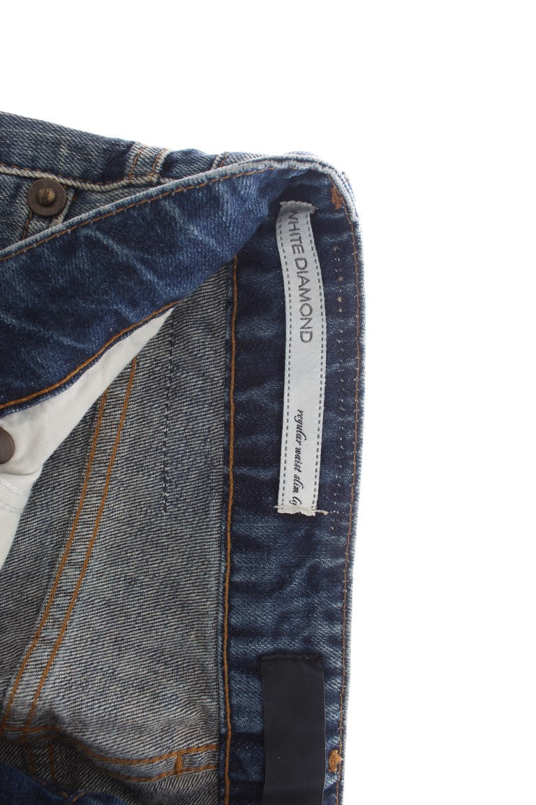 Cavalli – Straight Fit-Jeans aus zerrissener Baumwolle in blauer Waschung