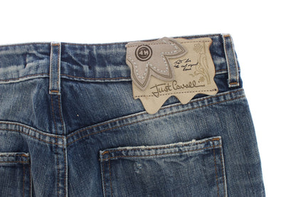 Cavalli – Straight Fit-Jeans aus zerrissener Baumwolle in blauer Waschung