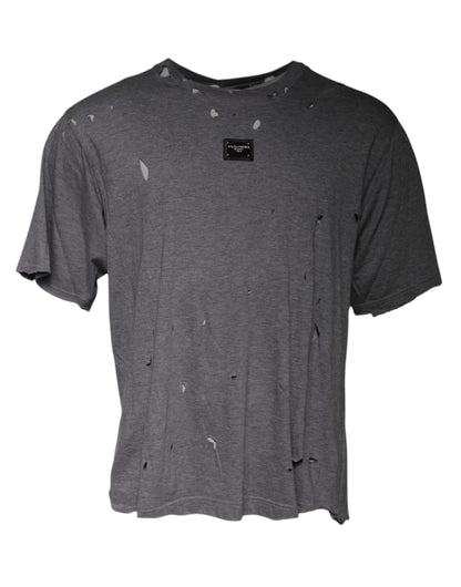 Dolce &amp; Gabbana – Graues T-Shirt mit Rundhalsausschnitt und kurzen Ärmeln und Logo