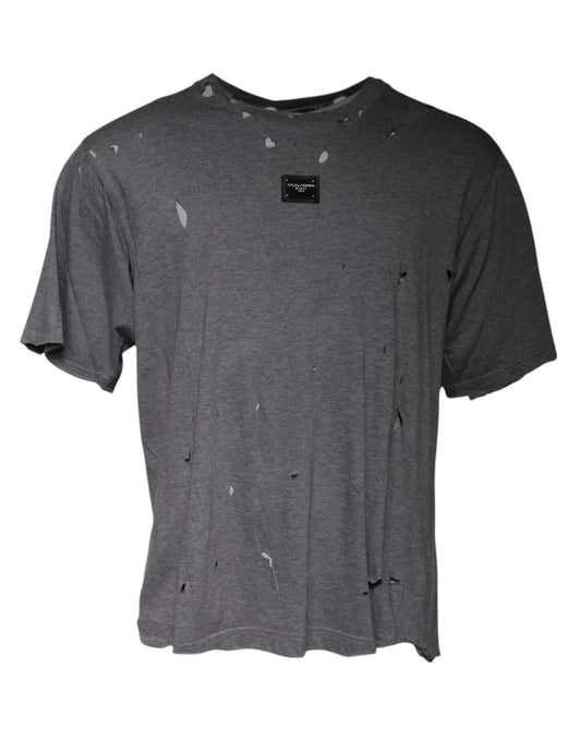 Dolce &amp; Gabbana – Graues T-Shirt mit Rundhalsausschnitt und kurzen Ärmeln und Logo