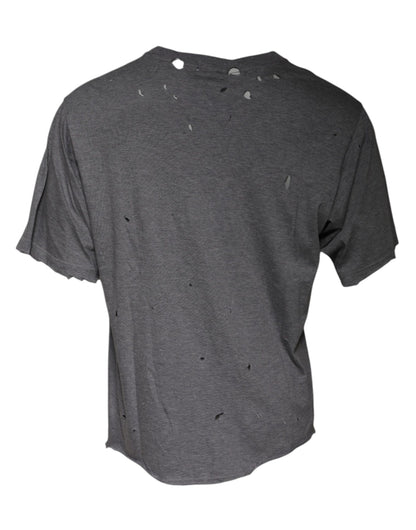 Dolce &amp; Gabbana – Graues T-Shirt mit Rundhalsausschnitt und kurzen Ärmeln und Logo