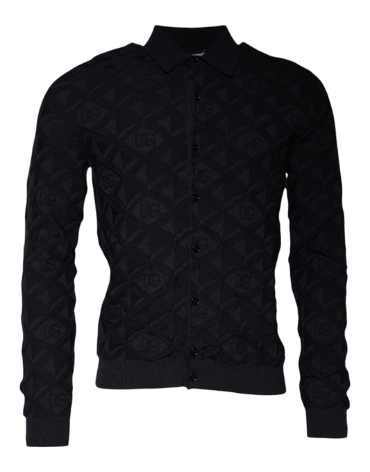 Dolce &amp; Gabbana Black Silk Crew Neck Men Cardigan Sweater
