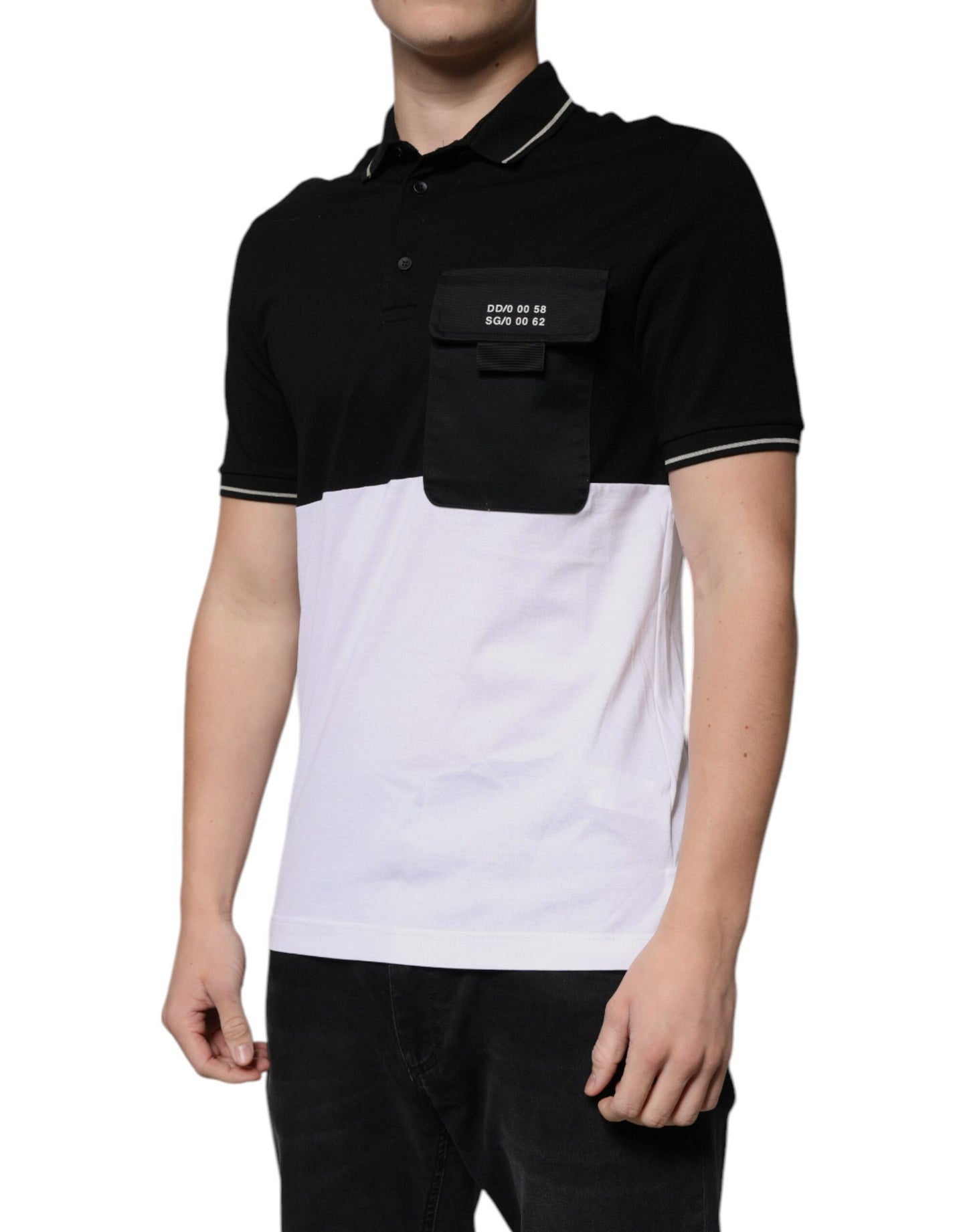 Dolce &amp; Gabbana Black White Cotton Short Sleeves Polo T-shirt