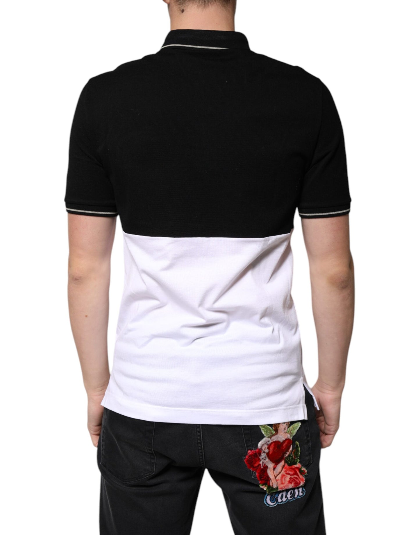 Dolce &amp; Gabbana Black White Cotton Short Sleeves Polo T-shirt