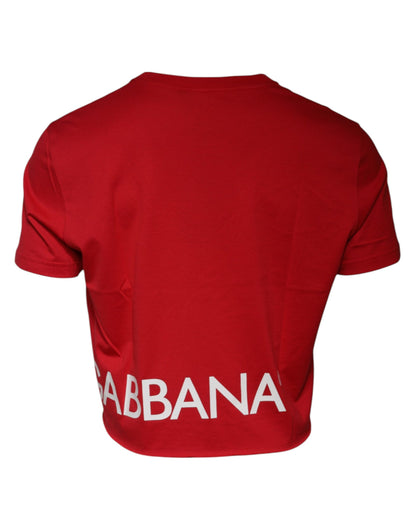 Dolce &amp; Gabbana – Kurzes T-Shirt mit Rundhalsausschnitt und rotem Logo-Print