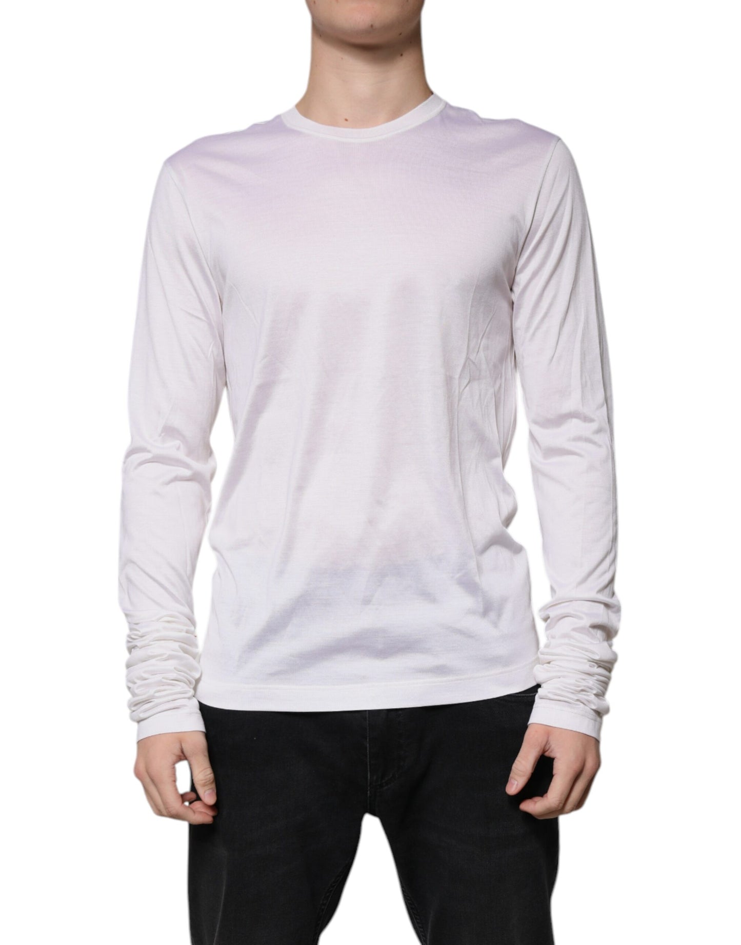 Dolce &amp; Gabbana White Silk Crew Neck Men Pullover Sweater
