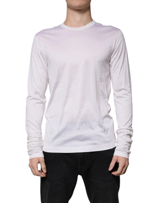Dolce &amp; Gabbana White Silk Crew Neck Men Pullover Sweater
