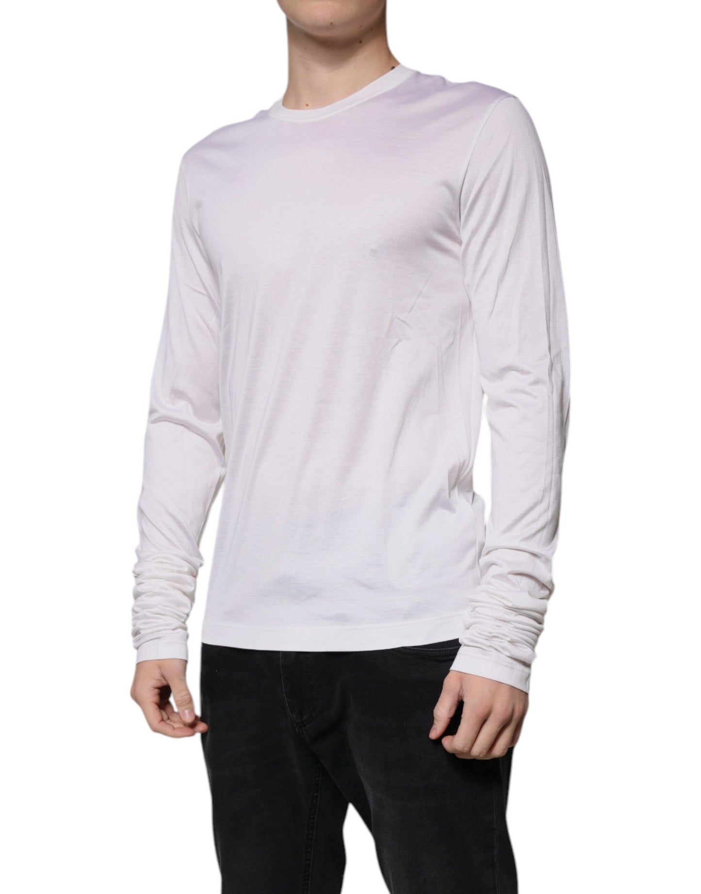 Dolce &amp; Gabbana White Silk Crew Neck Men Pullover Sweater