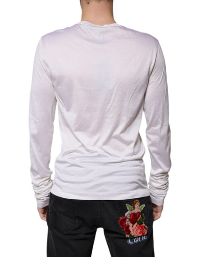 Dolce &amp; Gabbana White Silk Crew Neck Men Pullover Sweater