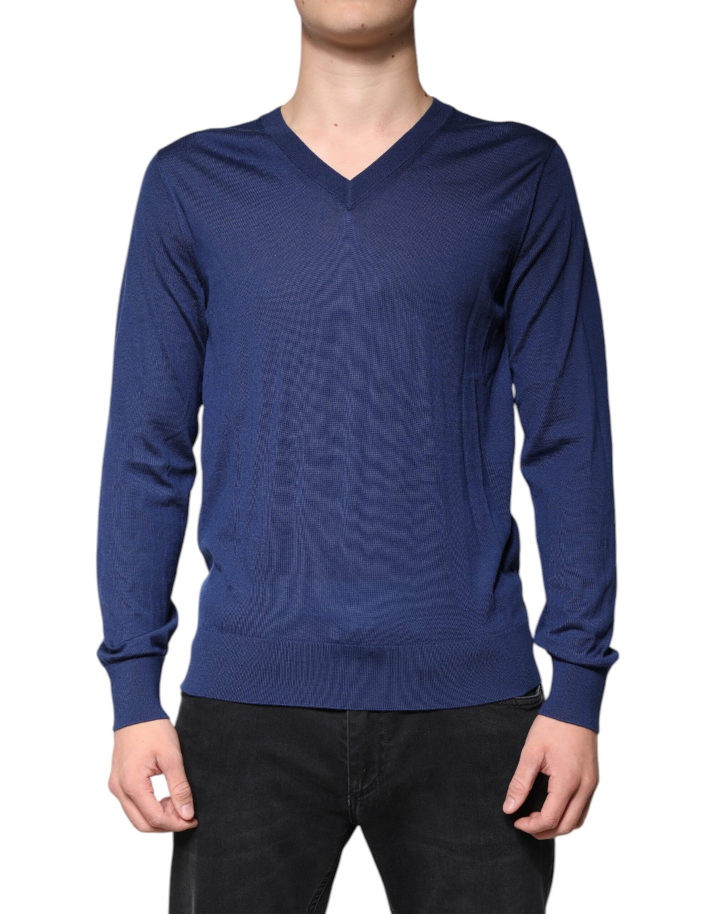 Dolce &amp; Gabbana Navy Blue Cashmere V-neck Pullover Sweater
