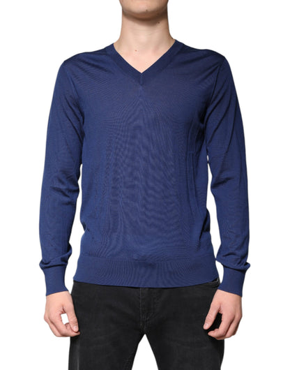Dolce &amp; Gabbana Navy Blue Cashmere V-neck Pullover Sweater