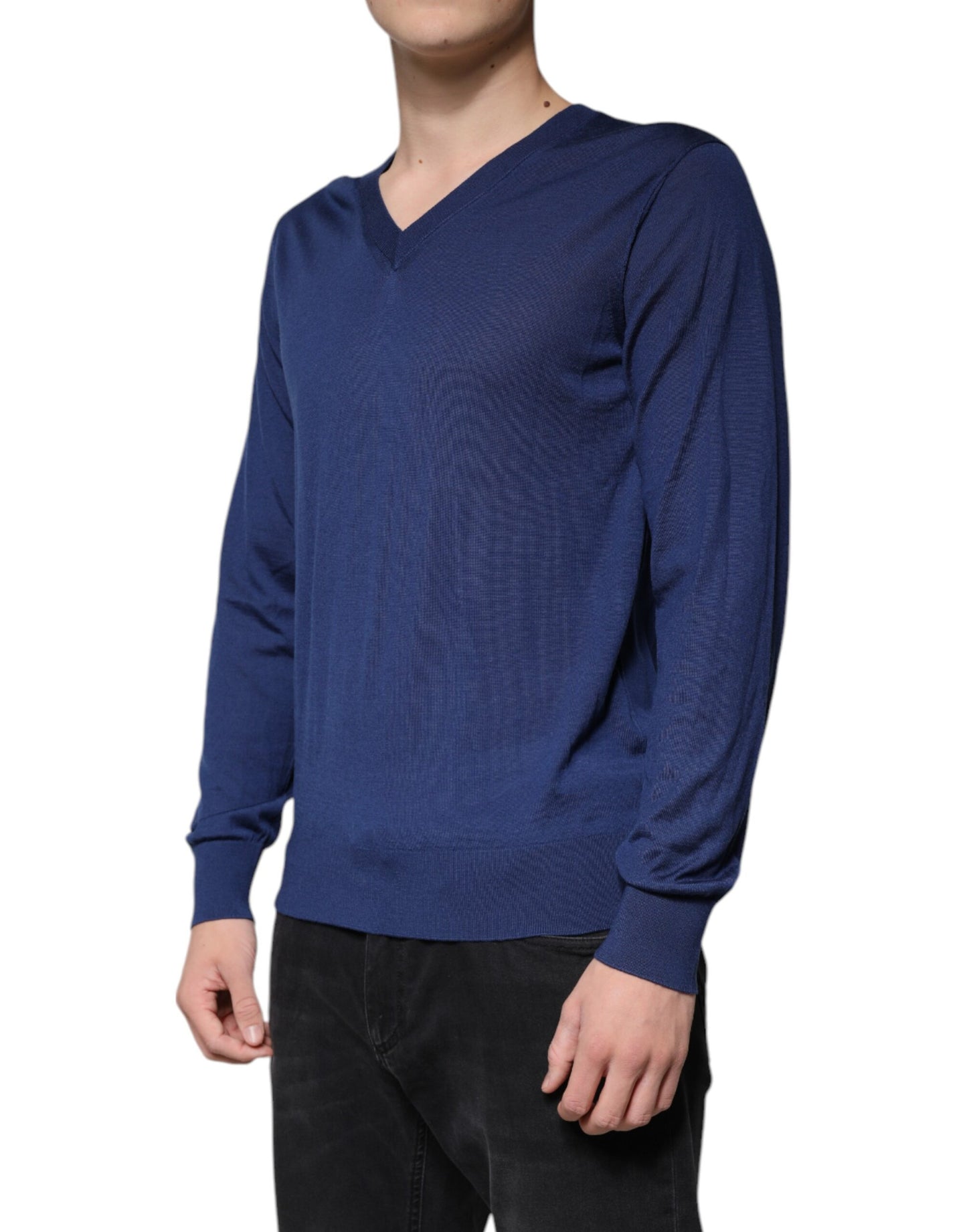Dolce &amp; Gabbana Navy Blue Cashmere V-neck Pullover Sweater