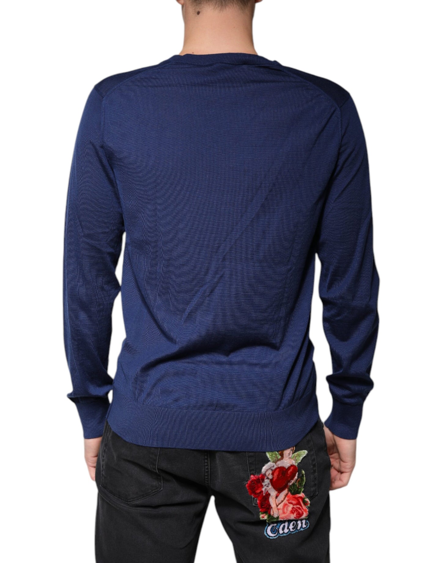 Dolce &amp; Gabbana Navy Blue Cashmere V-neck Pullover Sweater