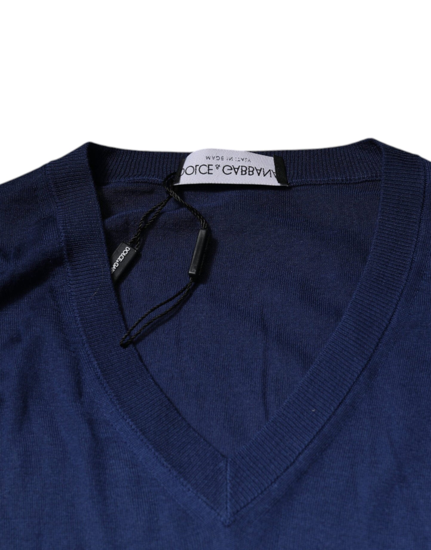 Dolce &amp; Gabbana Navy Blue Cashmere V-neck Pullover Sweater