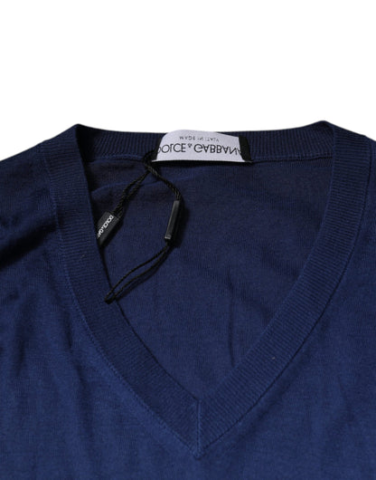 Dolce &amp; Gabbana Navy Blue Cashmere V-neck Pullover Sweater