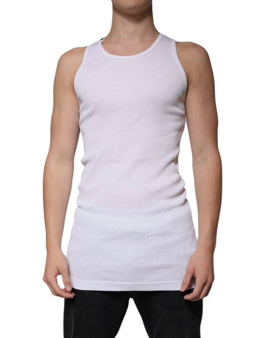 Dolce &amp; Gabbana – Ärmelloses Tank-T-Shirt aus weißer Baumwolle mit Rundhalsausschnitt