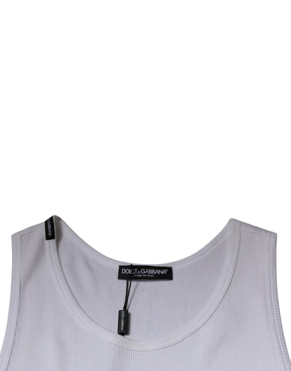 Dolce &amp; Gabbana – Ärmelloses Tank-T-Shirt aus weißer Baumwolle mit Rundhalsausschnitt