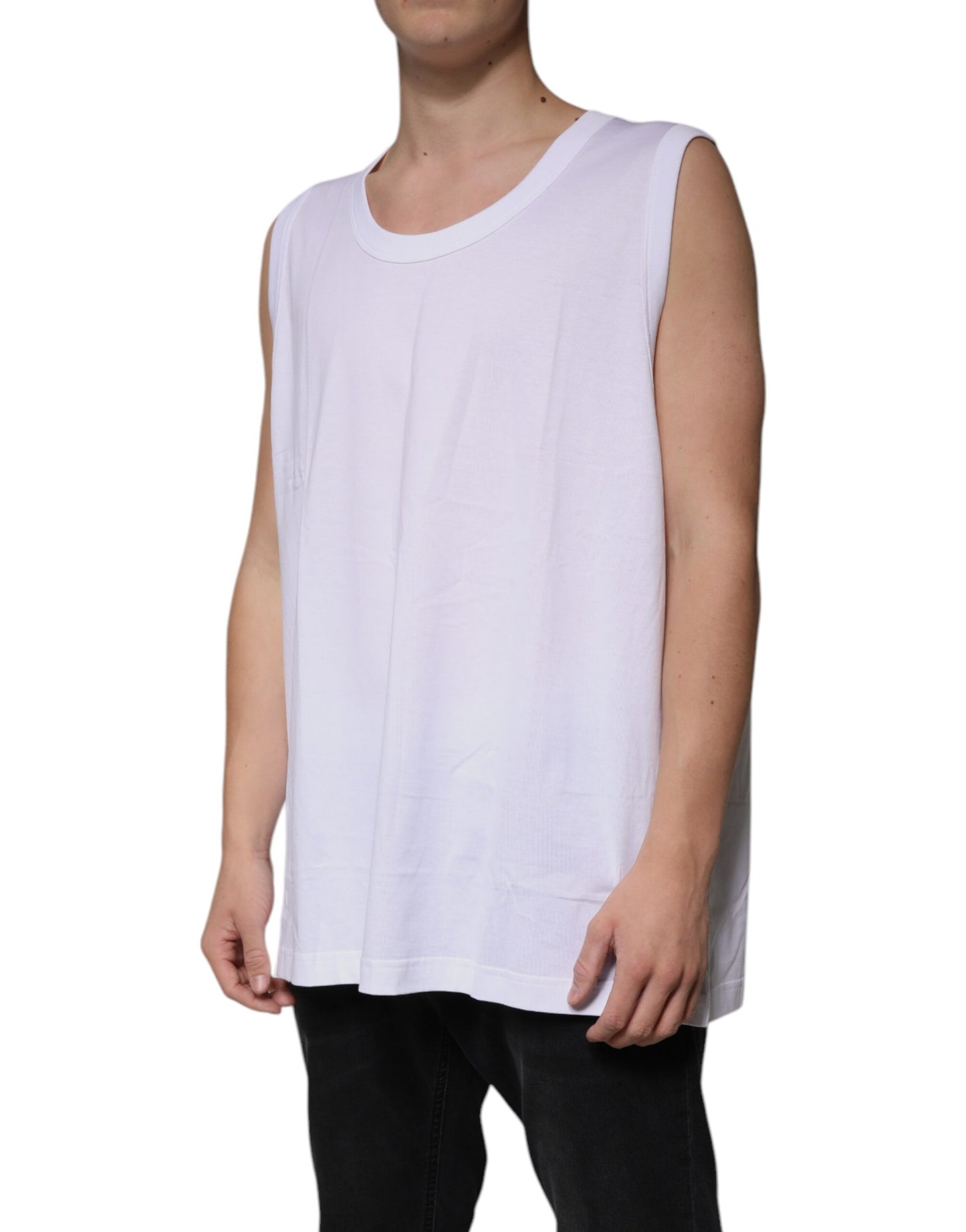 Dolce &amp; Gabbana – Ärmelloses Tank-T-Shirt aus weißer Baumwolle mit Rundhalsausschnitt