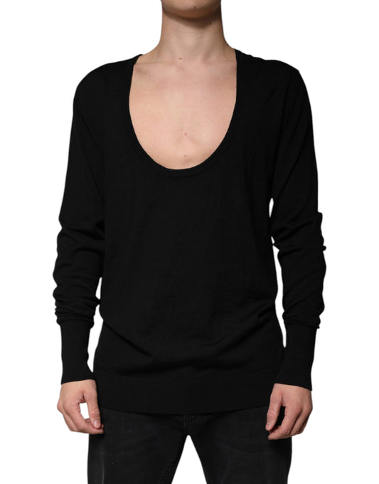 Dolce &amp; Gabbana Black Wool Round Neck Pullover Sweater