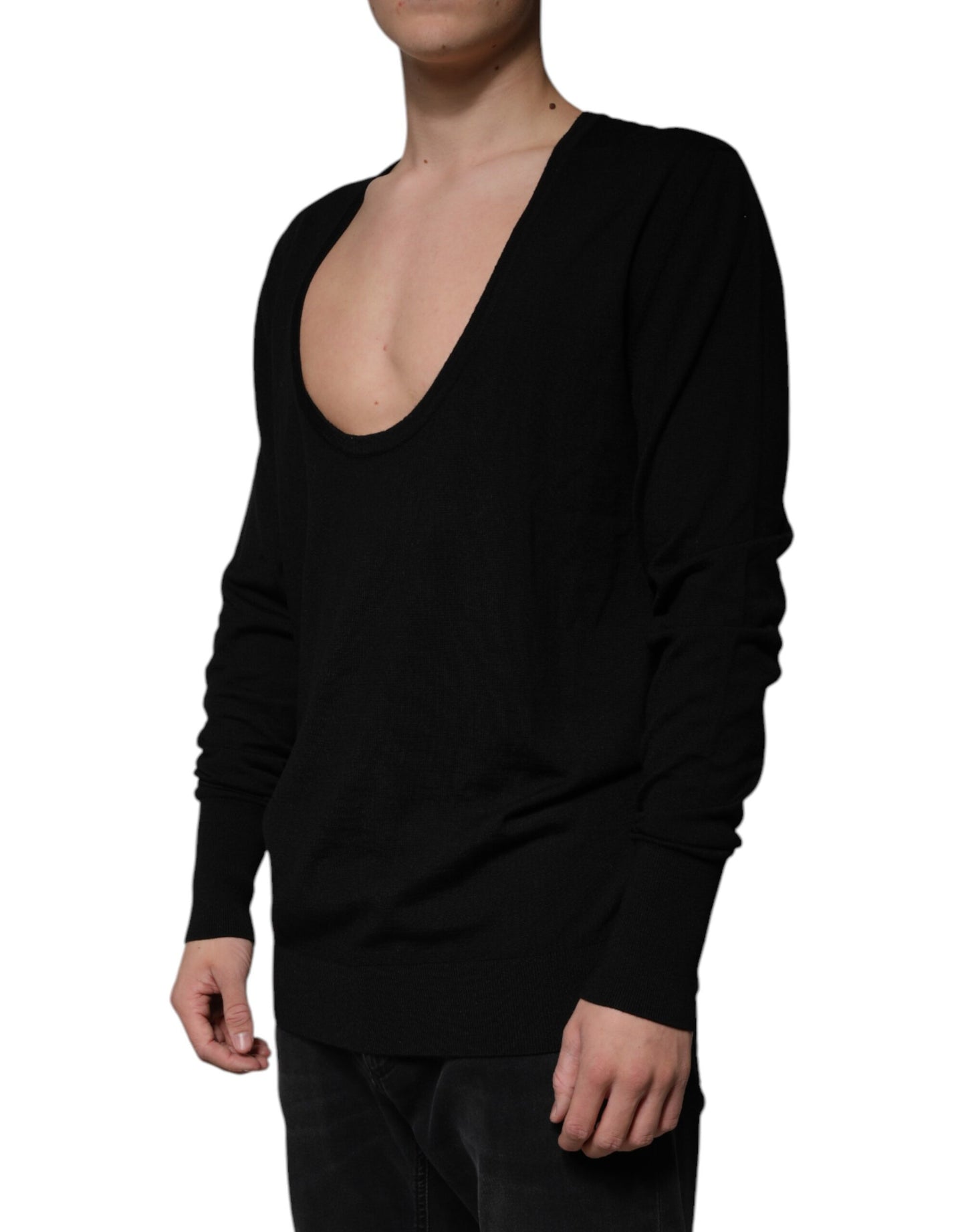 Dolce &amp; Gabbana Black Wool Round Neck Pullover Sweater