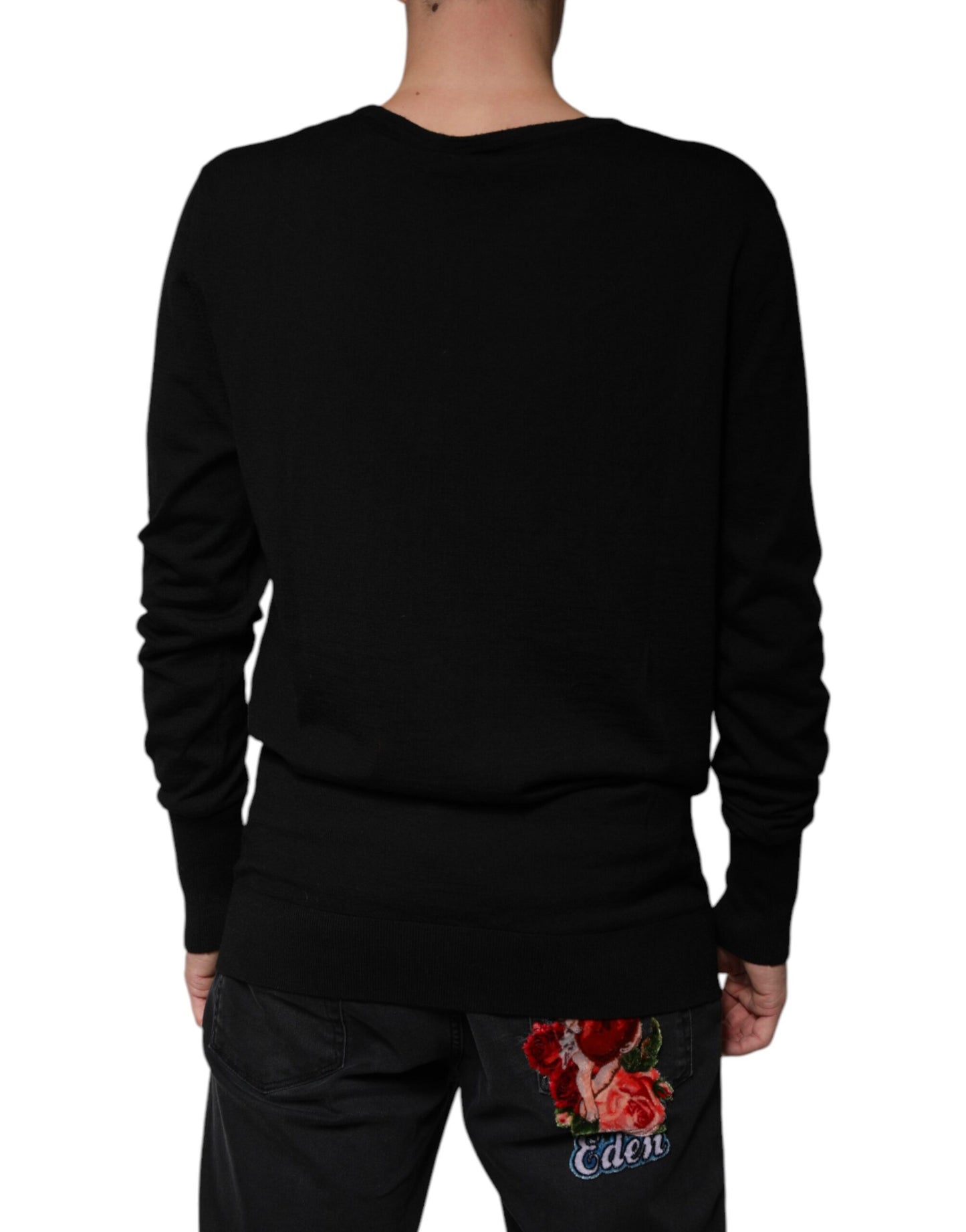 Dolce &amp; Gabbana Black Wool Round Neck Pullover Sweater