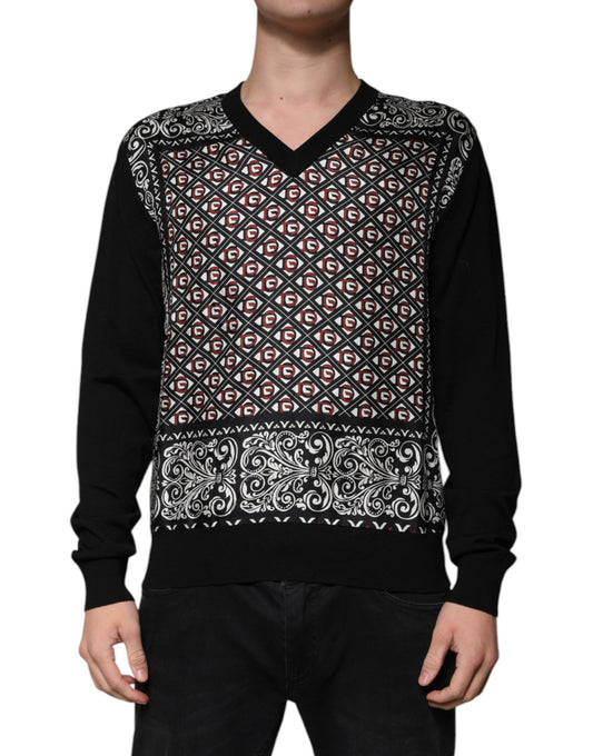 Dolce &amp; Gabbana Black Logo Wool V-neck Pullover Sweater