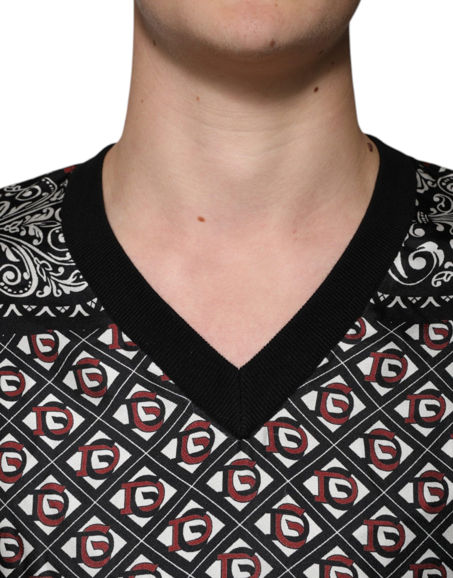 Dolce &amp; Gabbana Black Logo Wool V-neck Pullover Sweater
